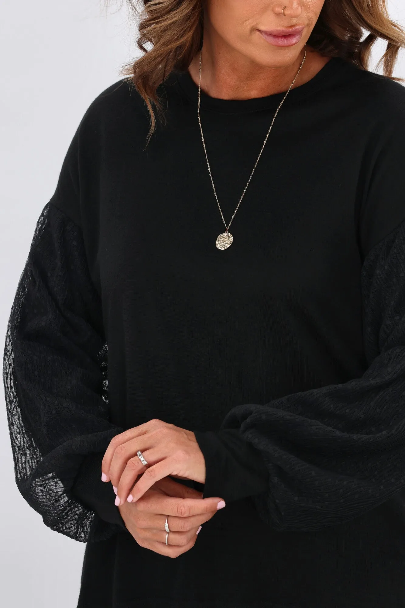 Alpine by Shine On Harriet Sleeve Overlay Merino Top Black sold by Shine On product image thumbnail 2