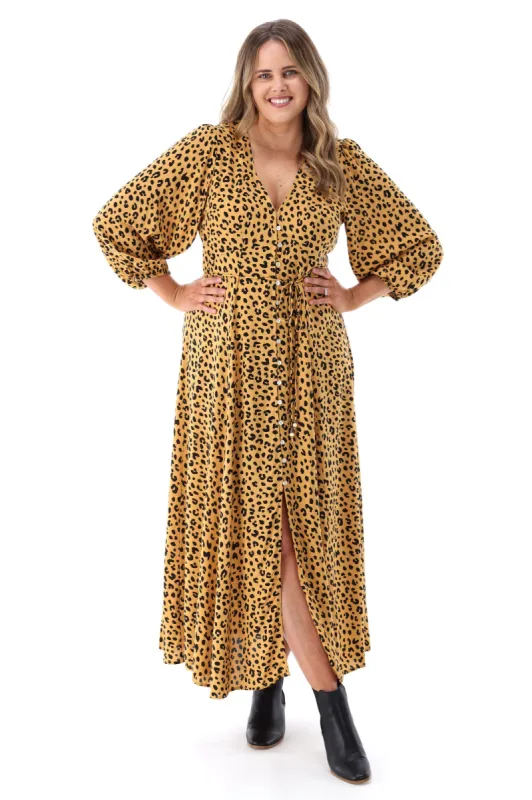 Iris Maxi Button Front Maxi Dress Leopard sold by Shine On