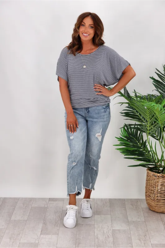 Betty Basics Maui Tee In Blue/White Stripe sold by Shine On