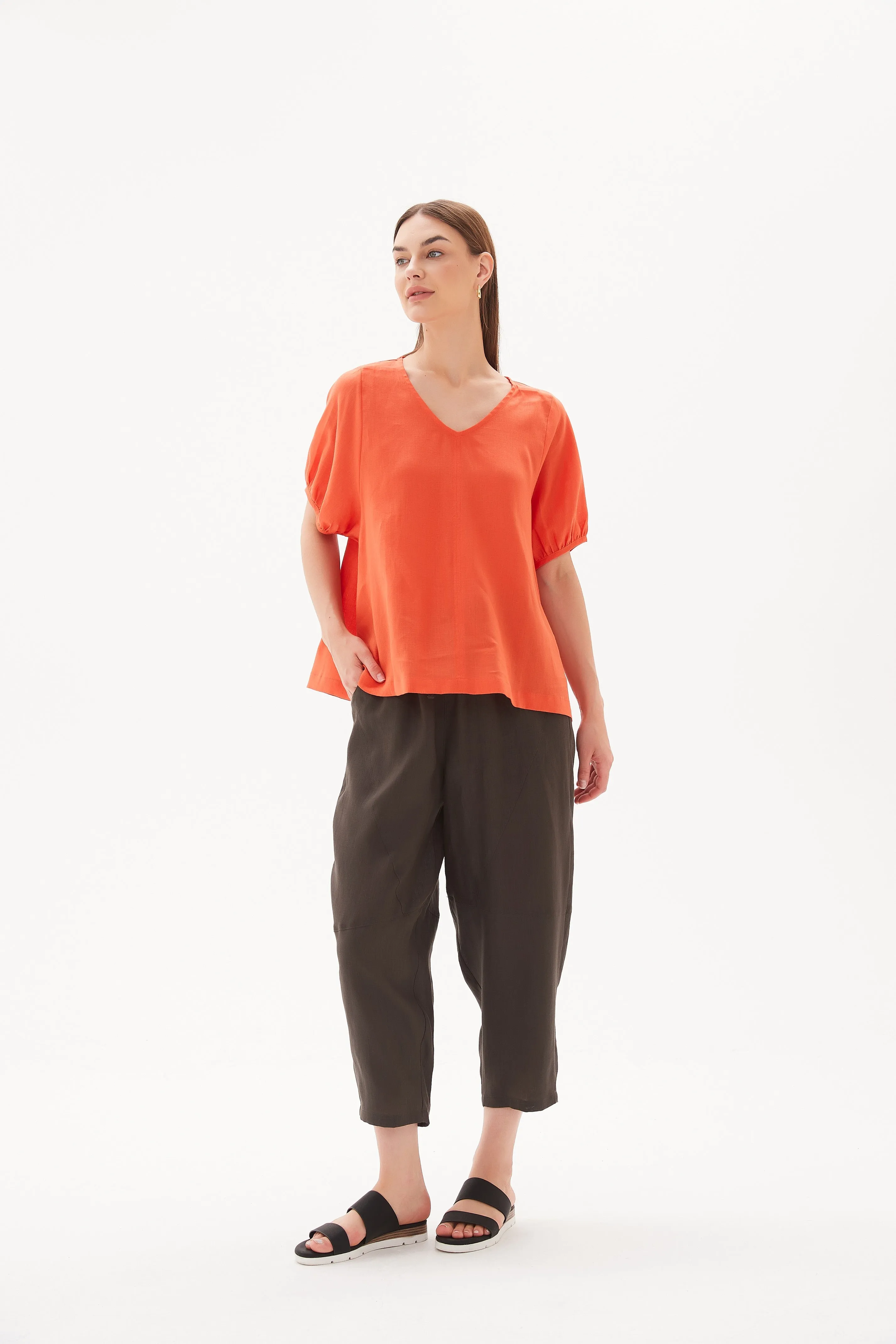 Tirelli V Neck Bishop Sleeve Top Aperol Orange sold by Shine On product image thumbnail 3