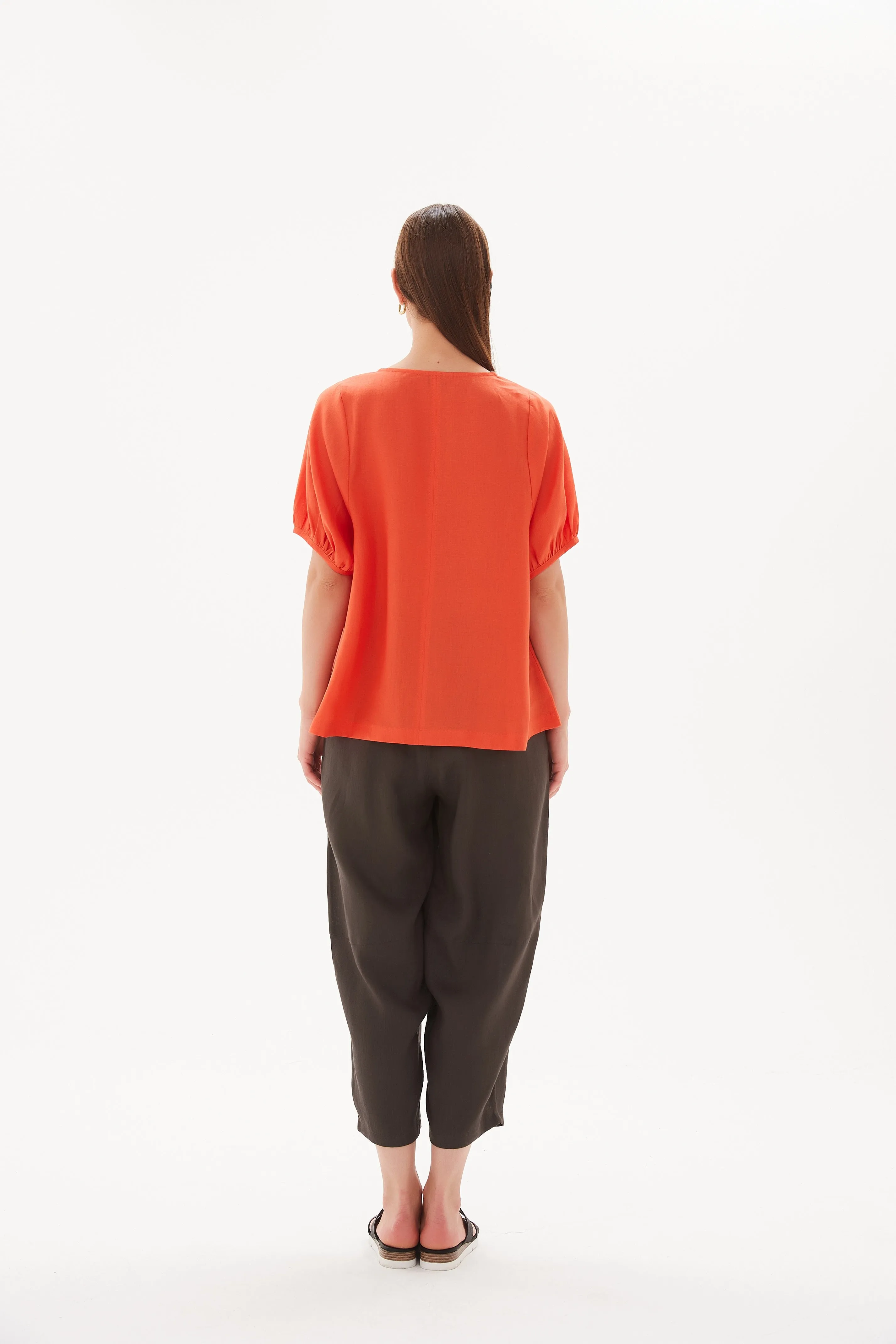 Tirelli V Neck Bishop Sleeve Top Aperol Orange sold by Shine On product image thumbnail 5