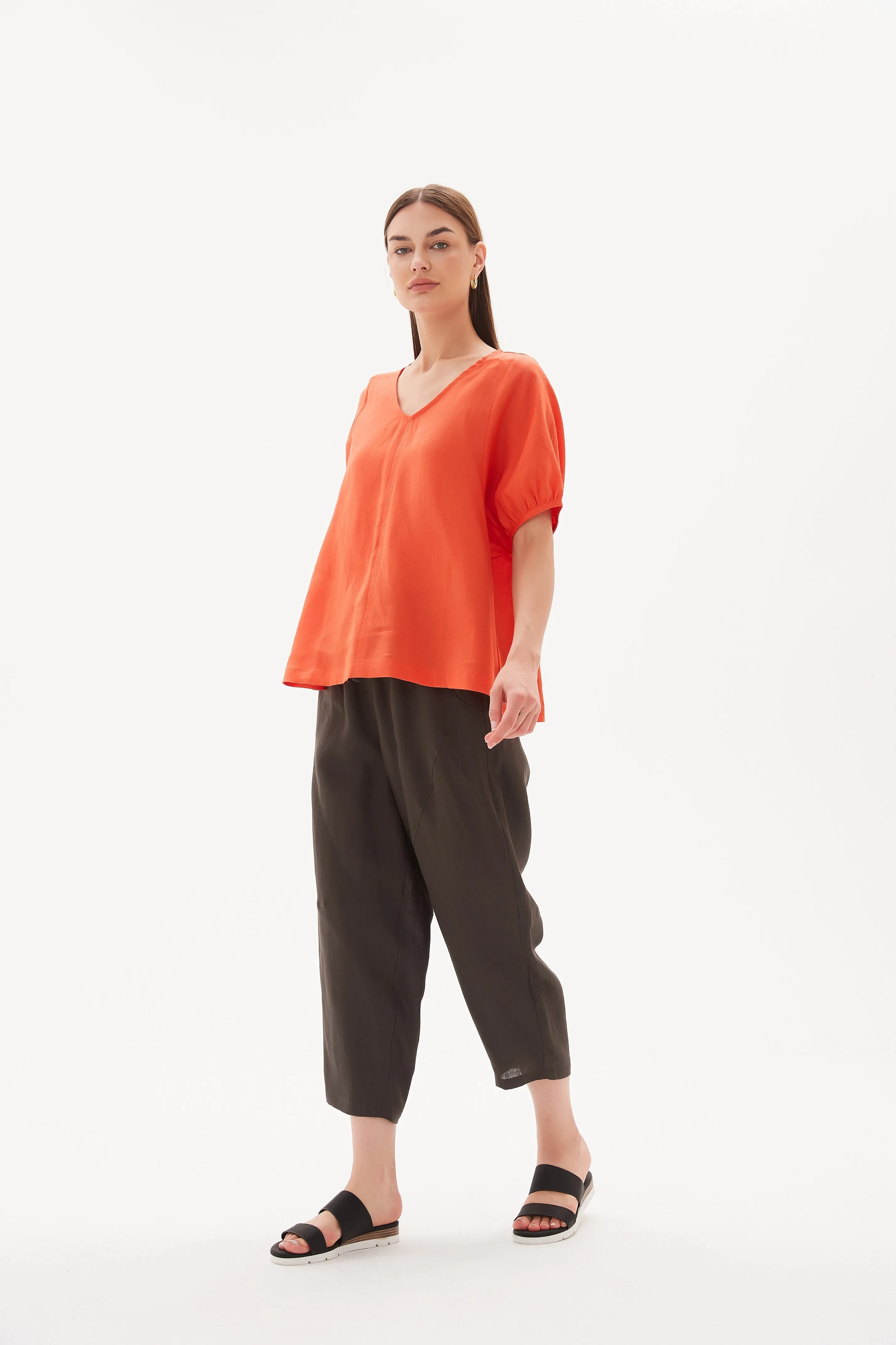 Tirelli V Neck Bishop Sleeve Top Aperol Orange sold by Shine On product image thumbnail 4