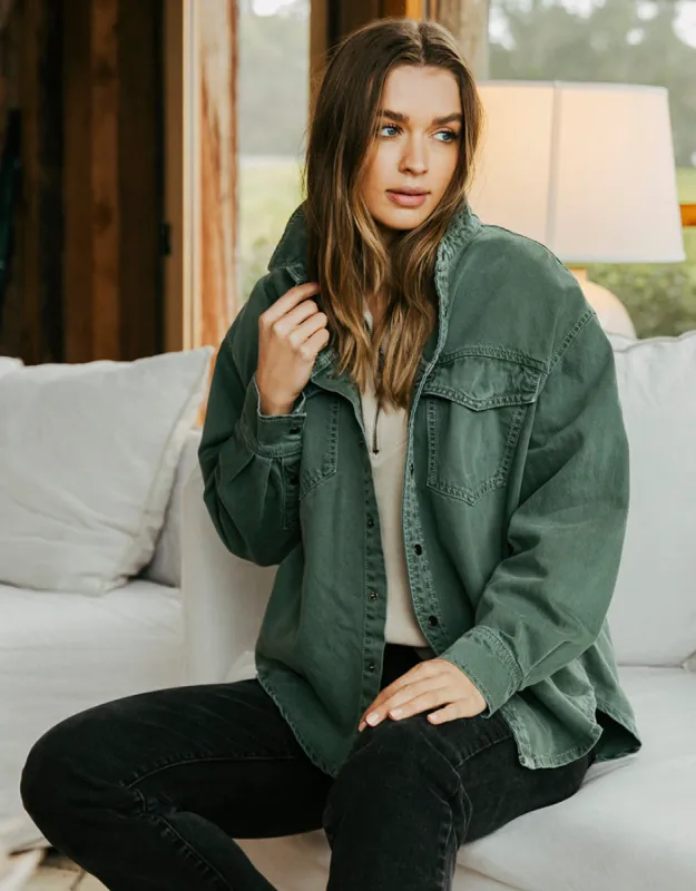 Foxwood Daisy Overshirt Sage Green sold by Shine On