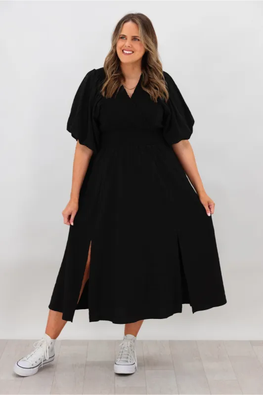 Shine On Label Carrie Shirred Neck Dress Black sold by Shine On