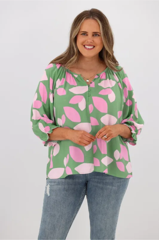 Fria Cleo Amora Half Open Neck Top Green sold by Shine On