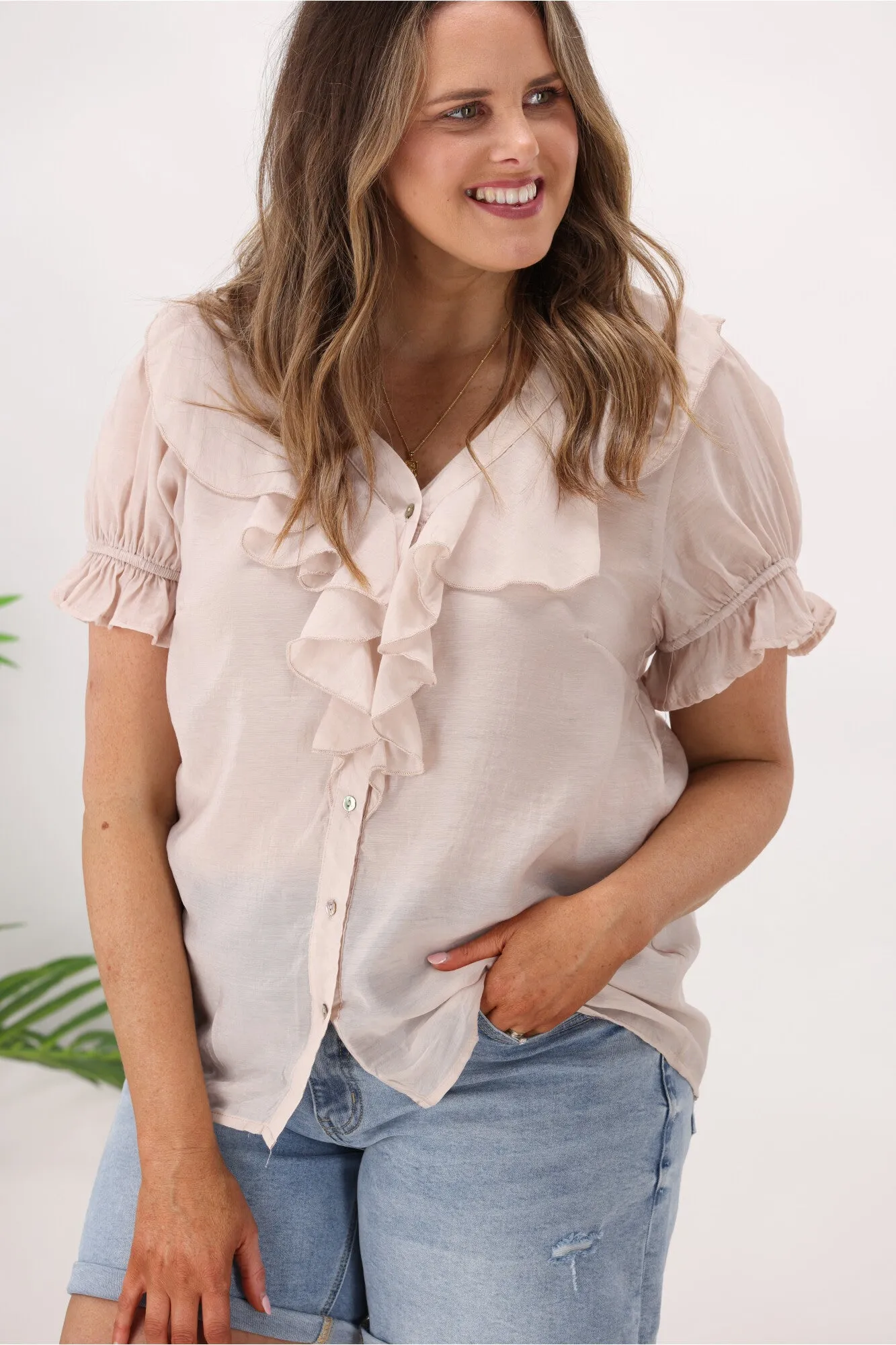 Iris Maxi Frill Shirt Beige sold by Shine On product image thumbnail 2