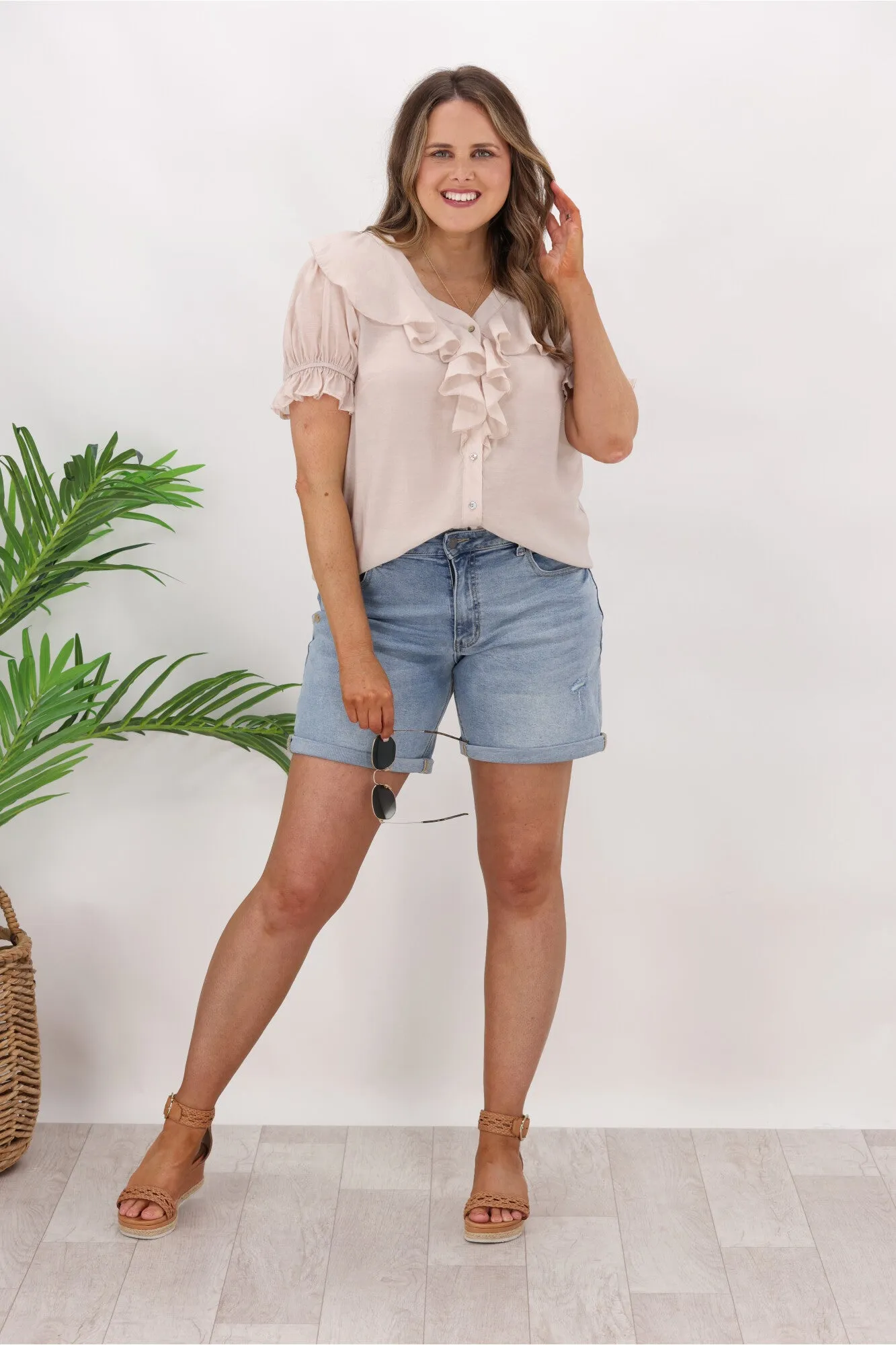 Iris Maxi Frill Shirt Beige sold by Shine On