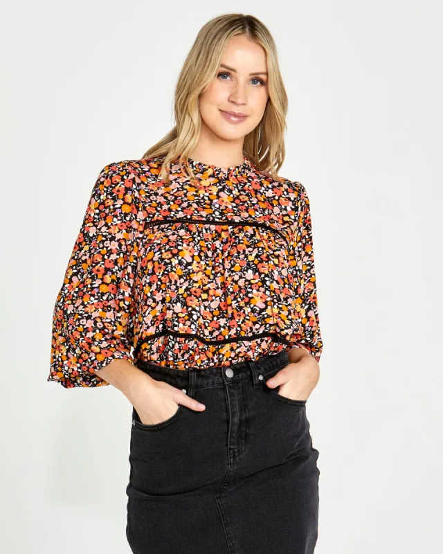 Sass Jemma High Neck Top Black Ditsy sold by Shine On