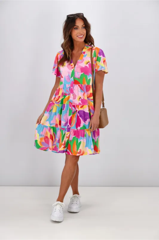 Boho Australia Hibiscus Hues Short Dress Multi sold by Shine On