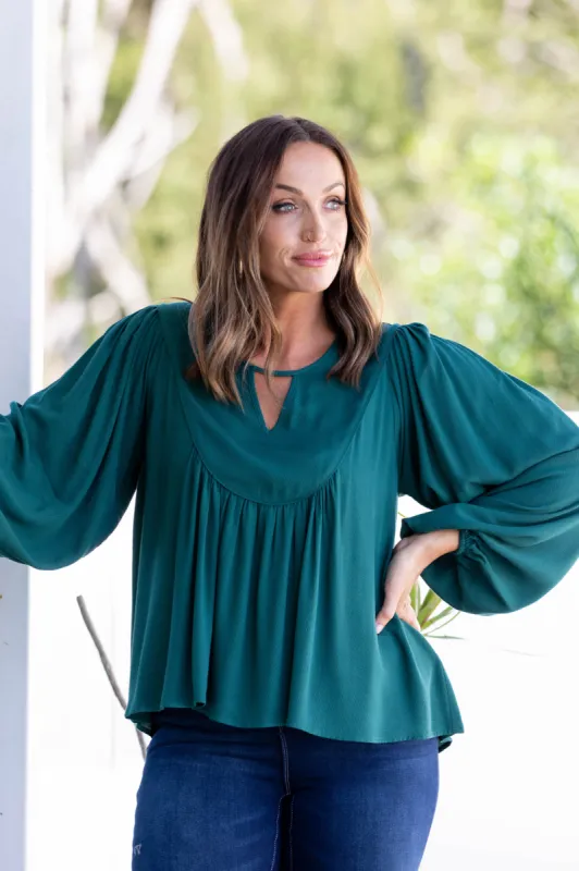 Gloss by Shine On Paris Keyhole Neck Top Forest Green sold by Shine On