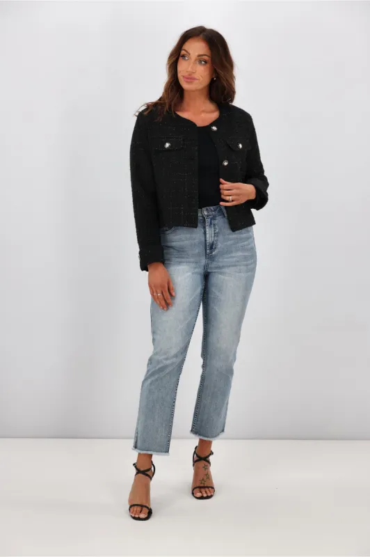 Fria Vivienne Collarless Jacket Black sold by Shine On