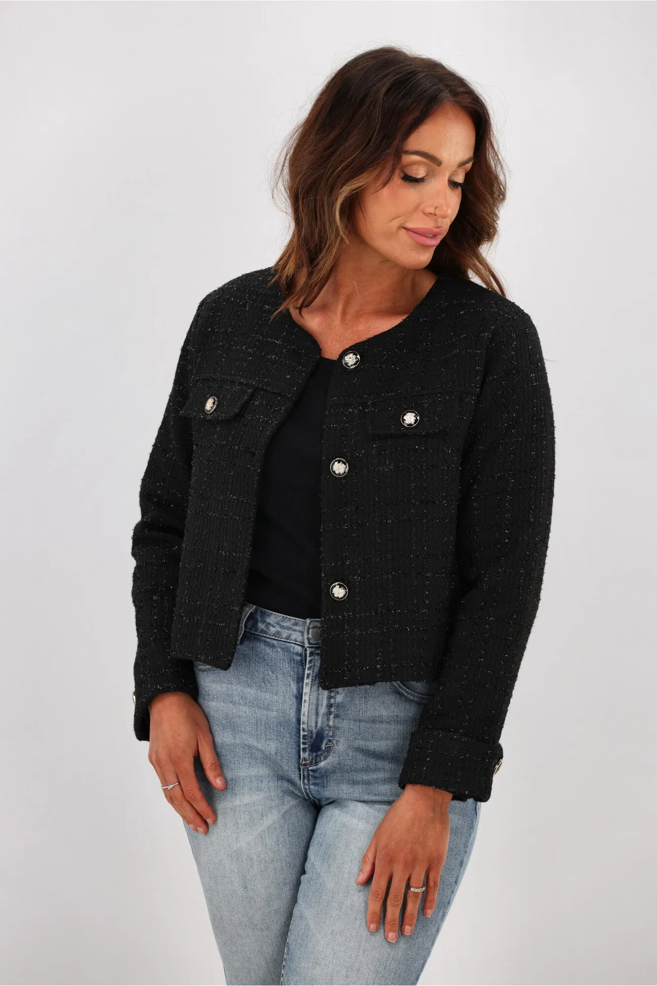 Fria Vivienne Collarless Jacket Black sold by Shine On product image thumbnail 2