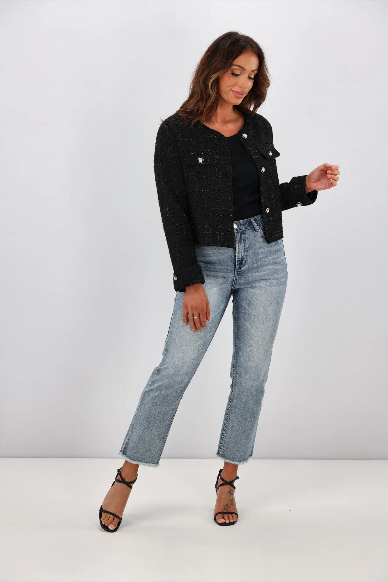 Fria Vivienne Collarless Jacket Black sold by Shine On product image thumbnail 3