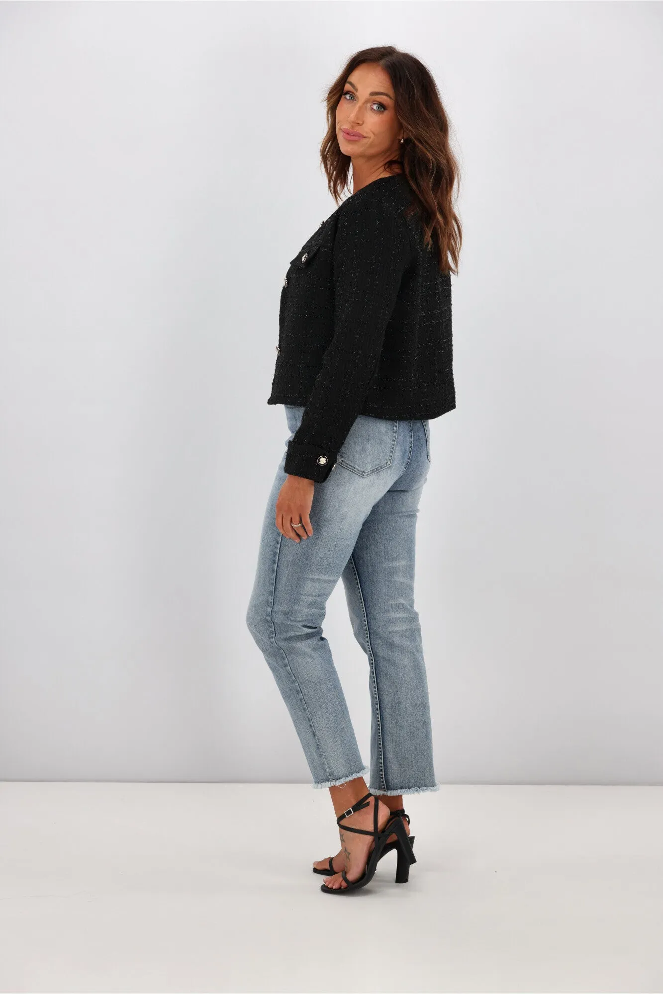 Fria Vivienne Collarless Jacket Black sold by Shine On product image thumbnail 5