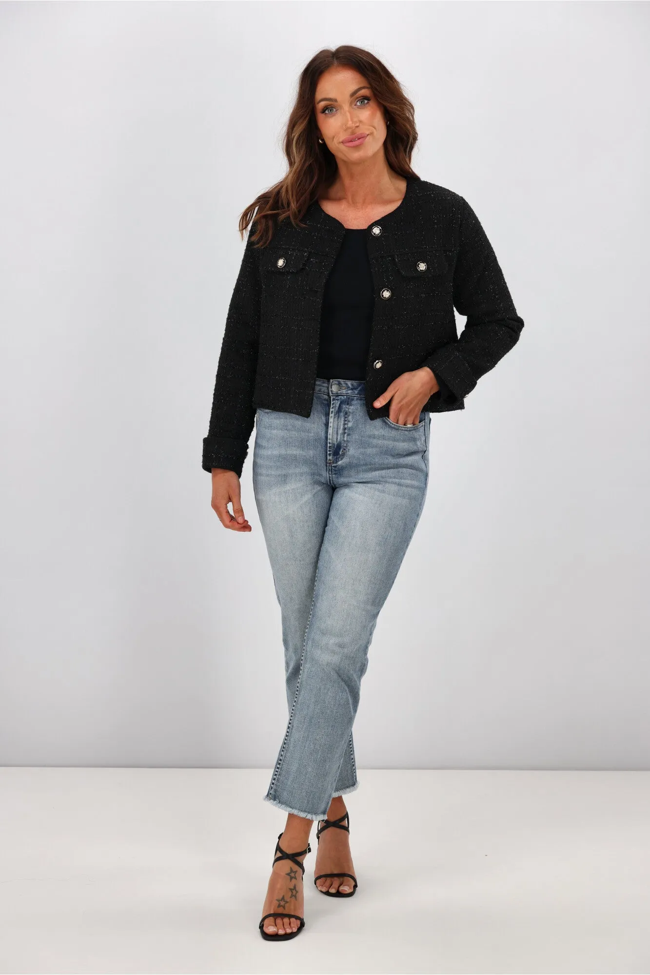 Fria Vivienne Collarless Jacket Black sold by Shine On product image thumbnail 4