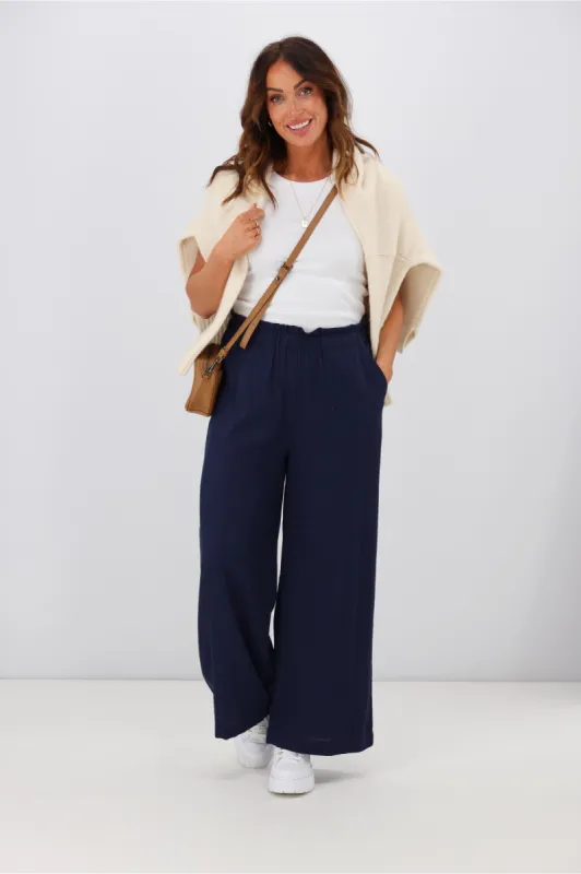 Shine On Label Oscar Linen Blend Wide Leg Pant Midnight sold by Shine On