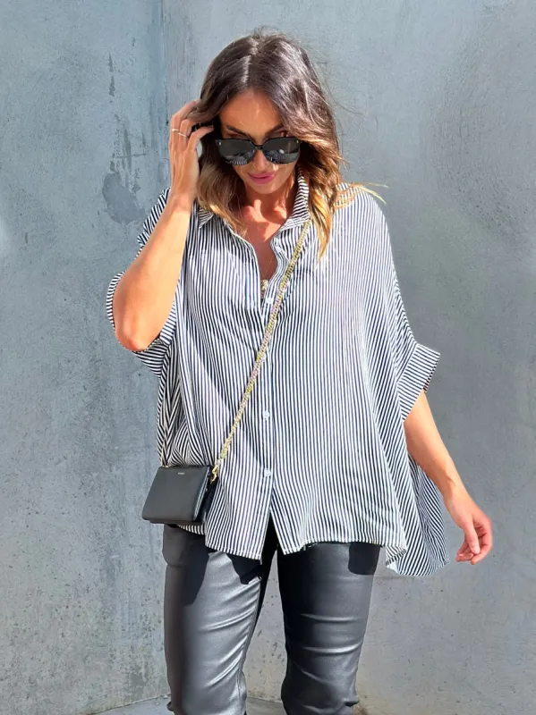 Elm Luna Shirt Navy/White Stripe sold by Shine On