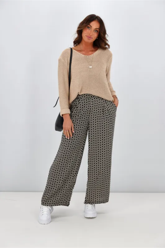 Fria Nova Geometric Print Pant Black sold by Shine On