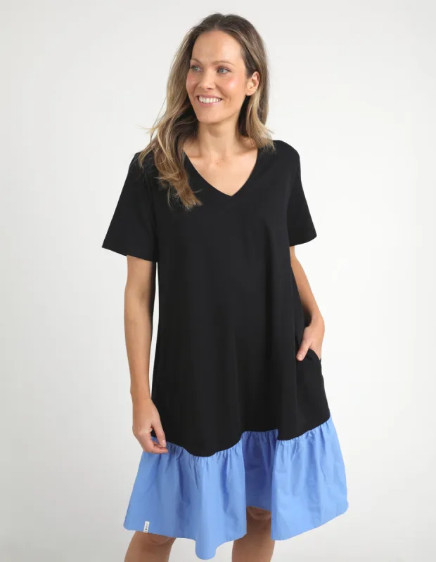 Elm Elle V Neck Dress Black with Cerulean Blue sold by Shine On