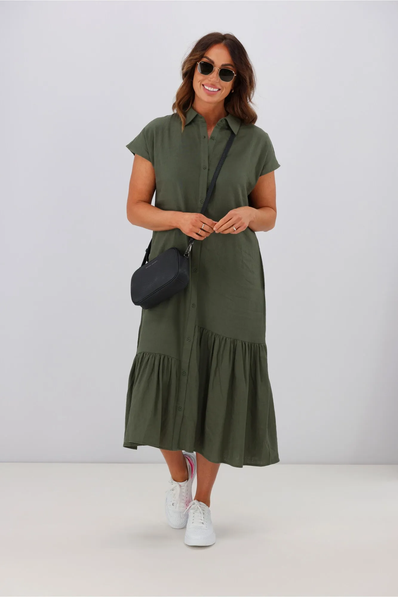Shine On Label Hannah Linen Shirt Dress Olive sold by Shine On product image thumbnail 3