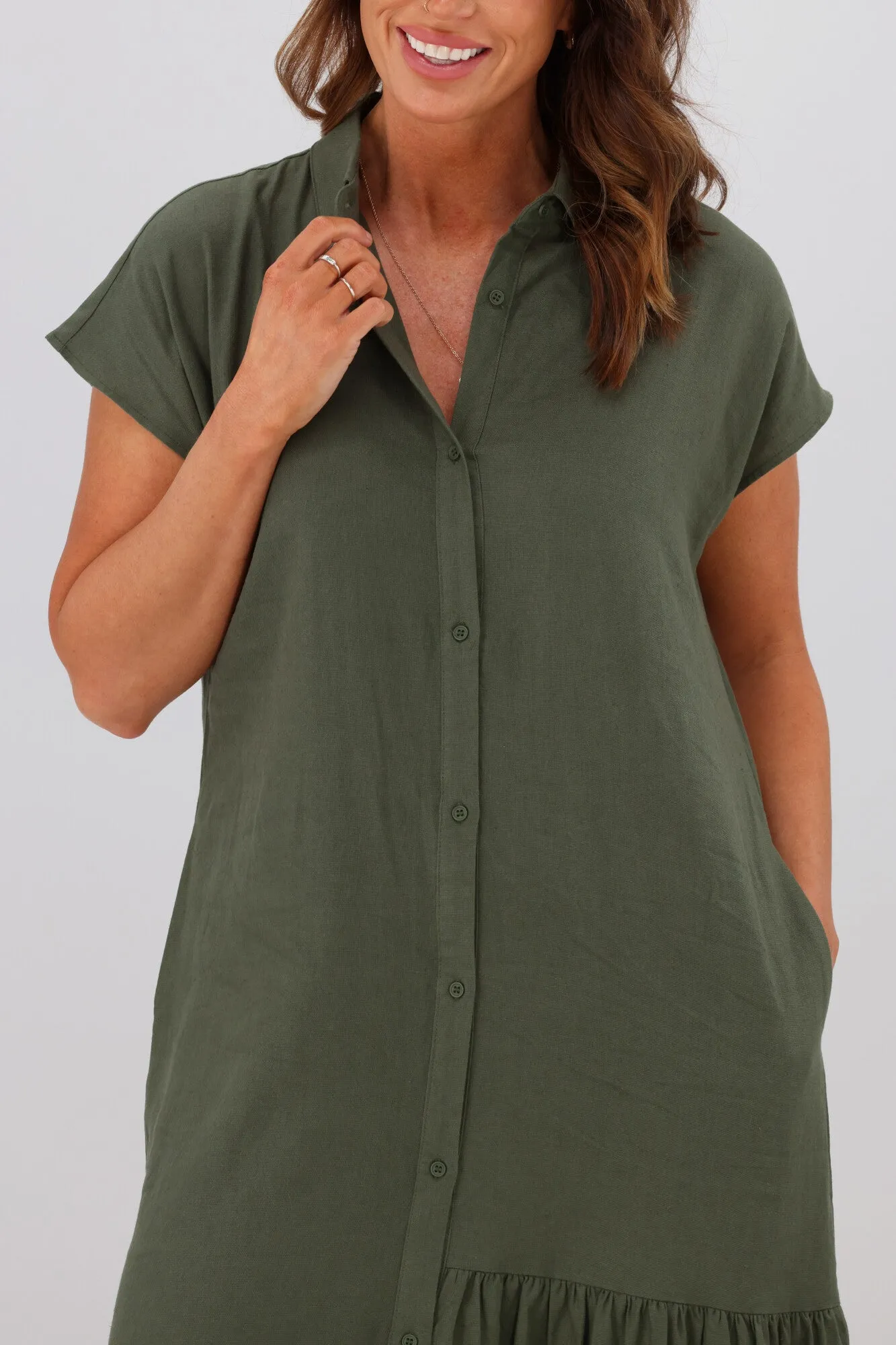 Shine On Label Hannah Linen Shirt Dress Olive sold by Shine On product image thumbnail 2