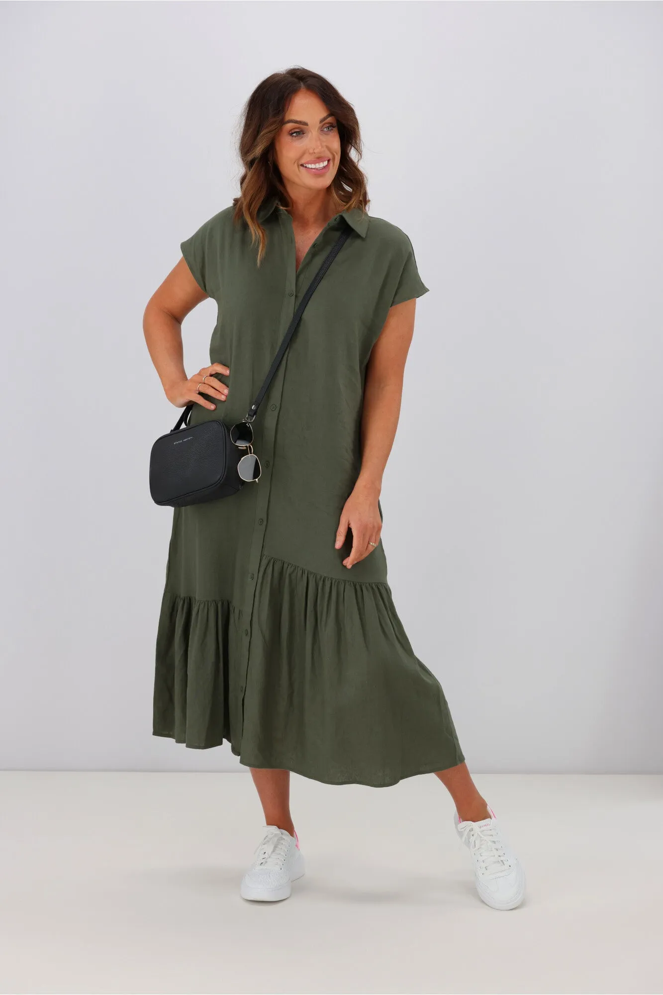 Shine On Label Hannah Linen Shirt Dress Olive sold by Shine On