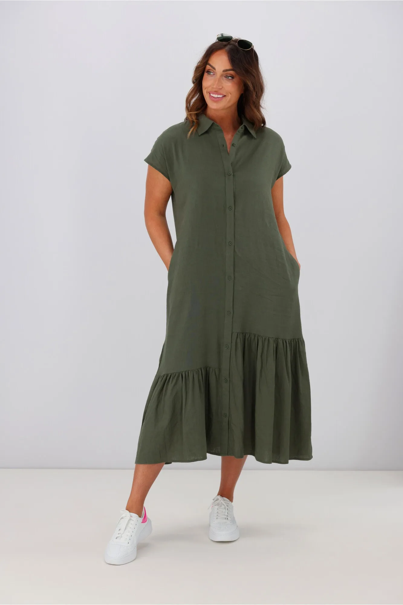 Shine On Label Hannah Linen Shirt Dress Olive sold by Shine On product image thumbnail 4