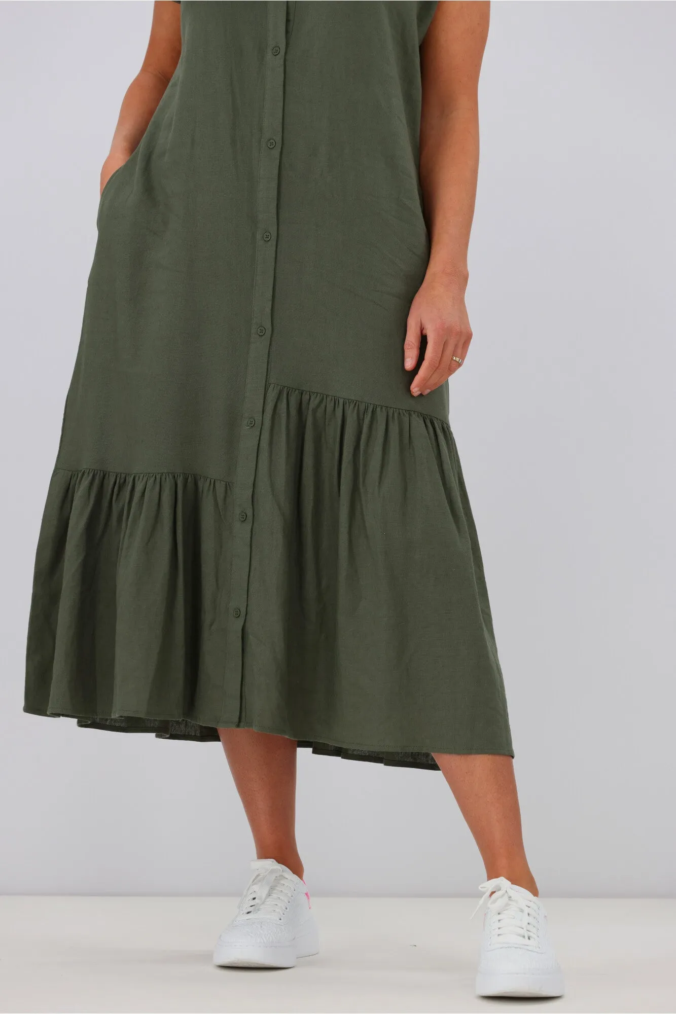 Shine On Label Hannah Linen Shirt Dress Olive sold by Shine On product image thumbnail 5