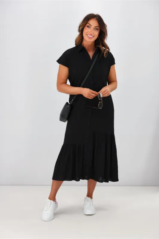 Shine On Label Hannah Linen Shirt Dress Black sold by Shine On