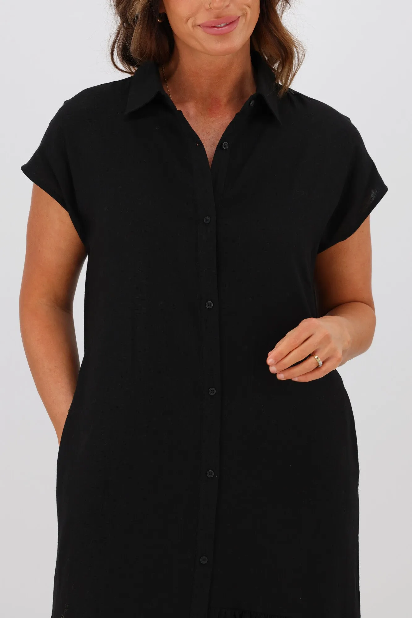 Shine On Label Hannah Linen Shirt Dress Black sold by Shine On product image thumbnail 2