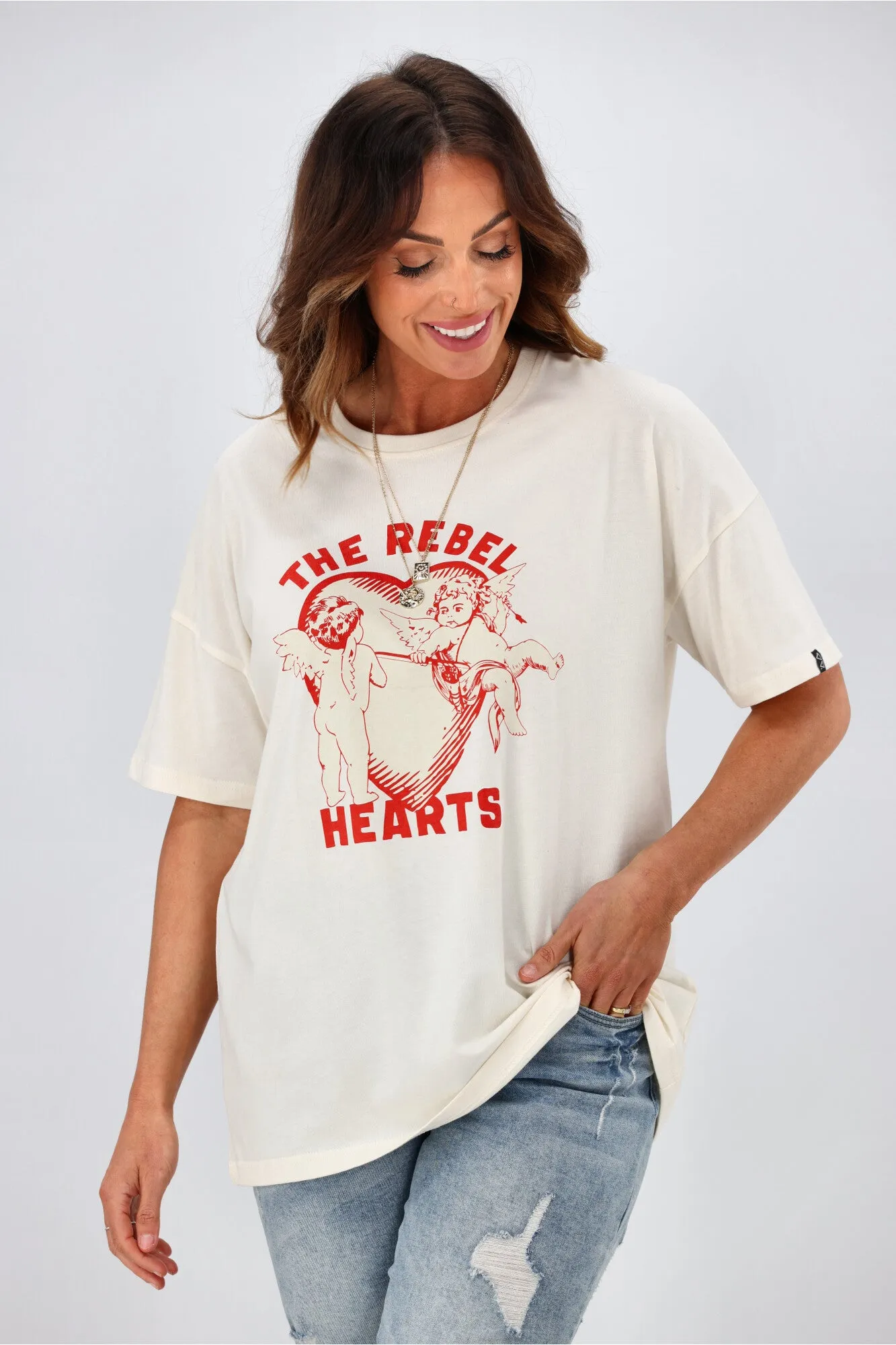 Rebel Club by Shine On Cupid Boyfriend Tee Off White sold by Shine On product image thumbnail 3