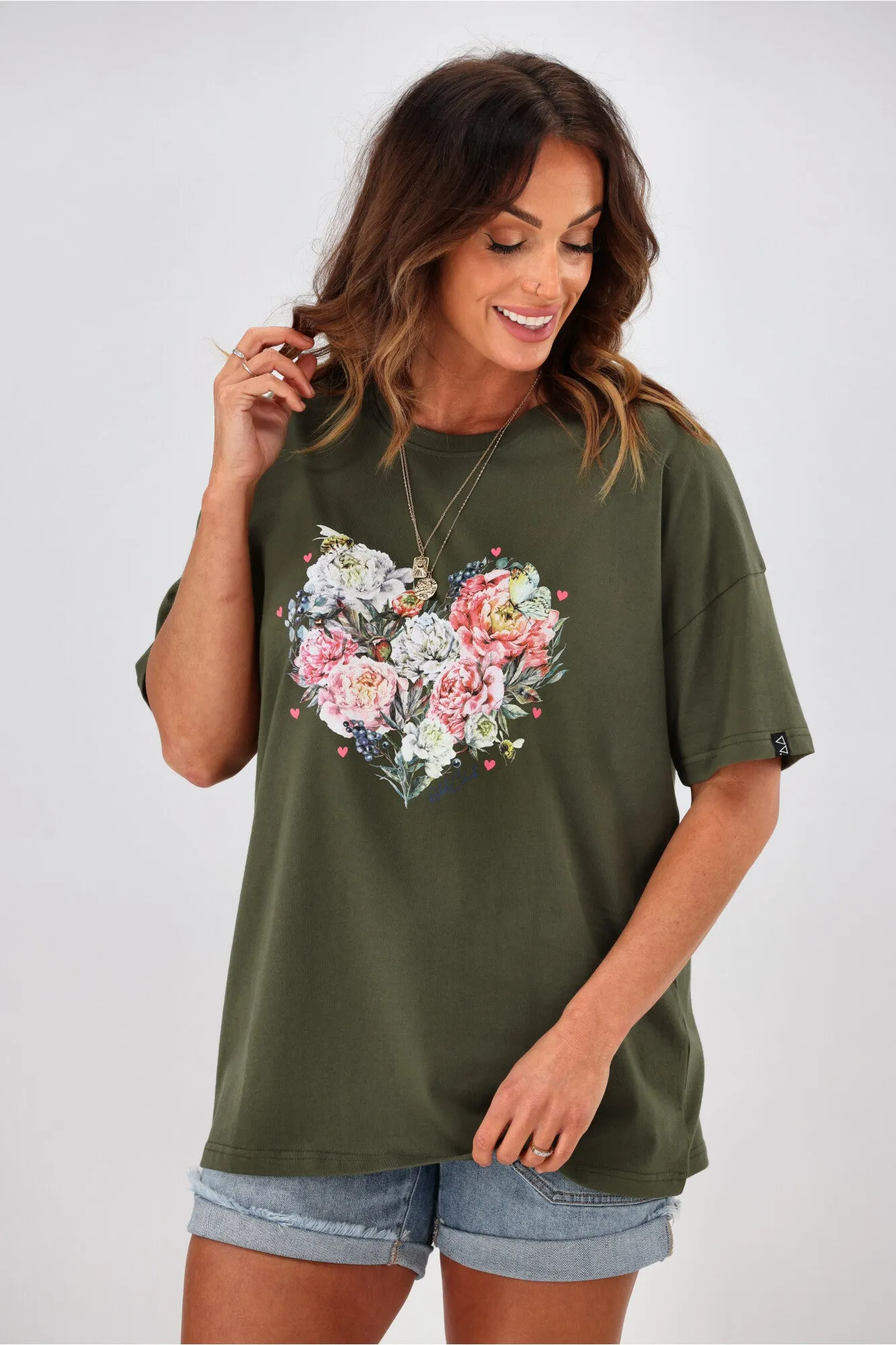 Rebel Club by Shine On Vintage Heart Boyfriend Tee Khaki sold by Shine On product image thumbnail 3