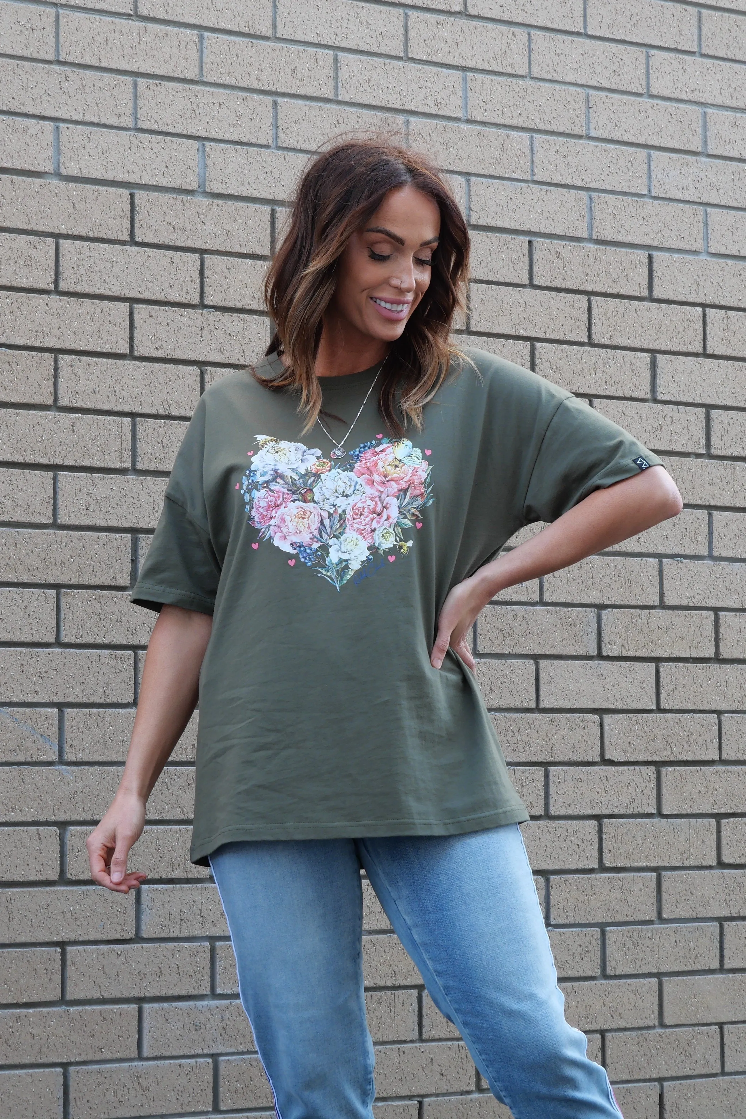 Rebel Club by Shine On Vintage Heart Boyfriend Tee Khaki sold by Shine On