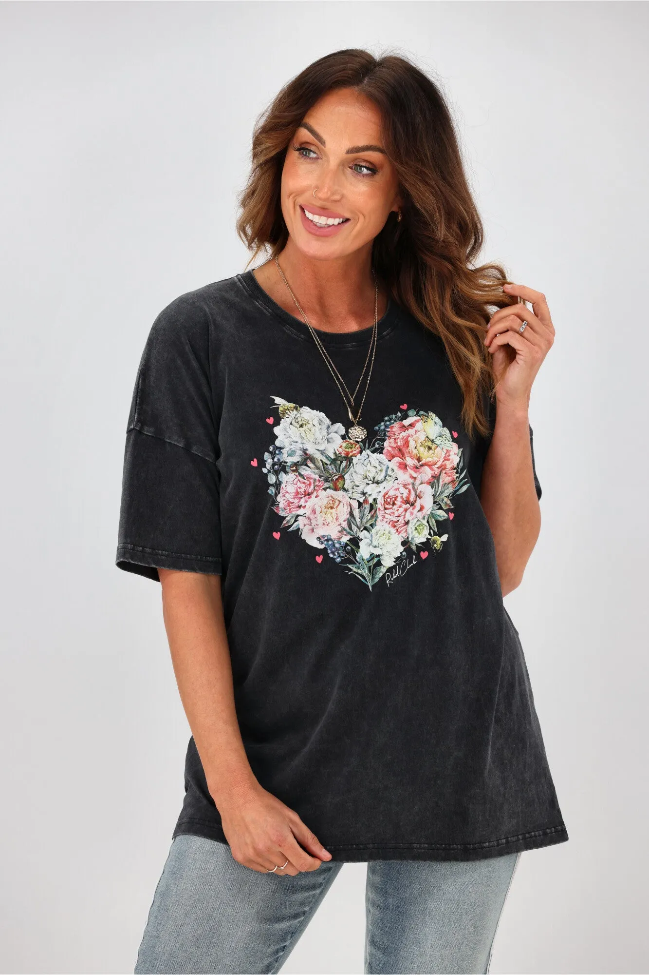 Rebel Club by Shine On Vintage Heart Boyfriend Tee Acid Black sold by Shine On product image thumbnail 3