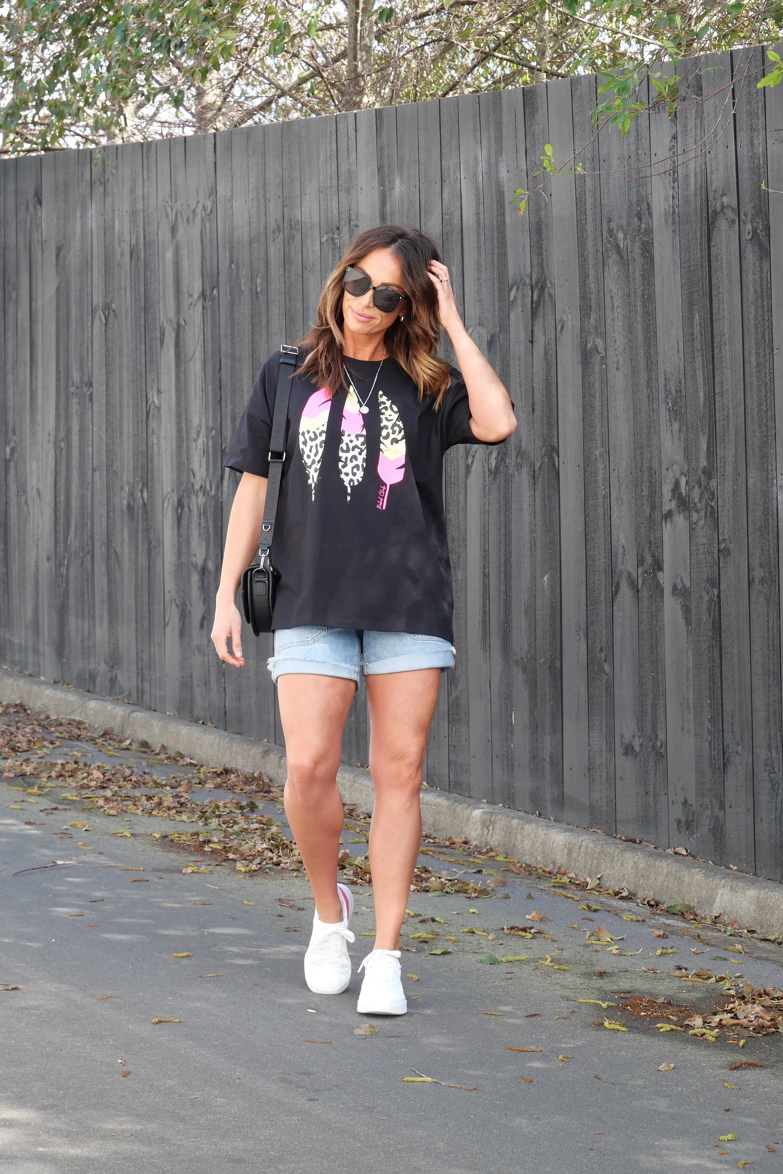 Rebel Club by Shine On Leo Feathers Boyfriend Tee Black sold by Shine On