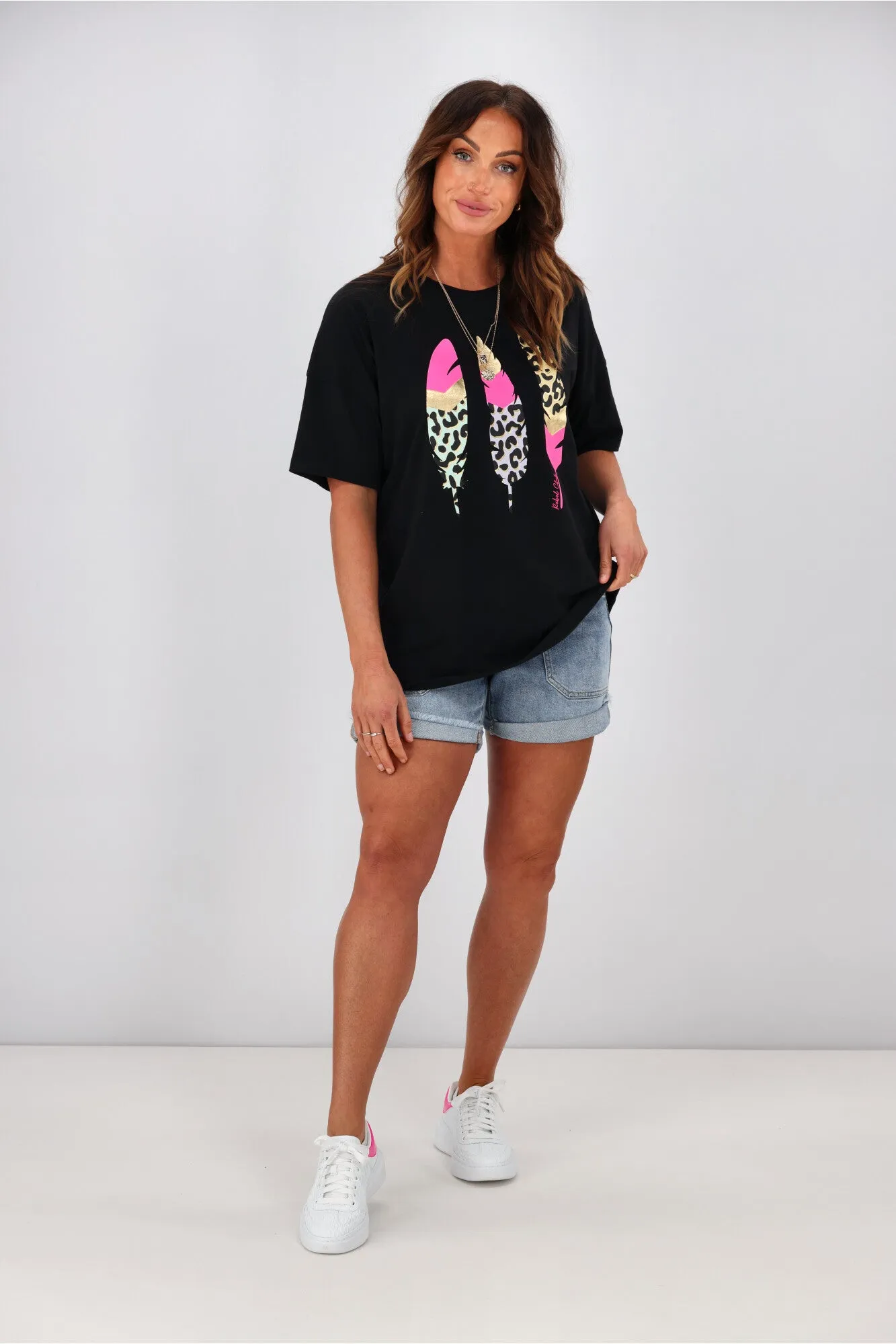 Rebel Club by Shine On Leo Feathers Boyfriend Tee Black sold by Shine On product image thumbnail 5