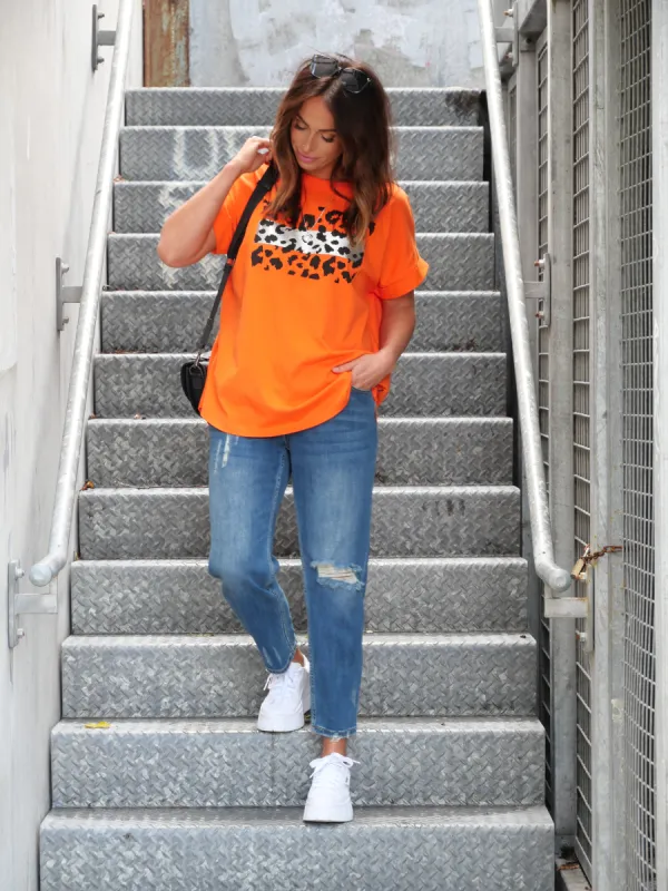 Rebel Club by Shine On Cheetah Cap Sleeved Tee Orange sold by Shine On