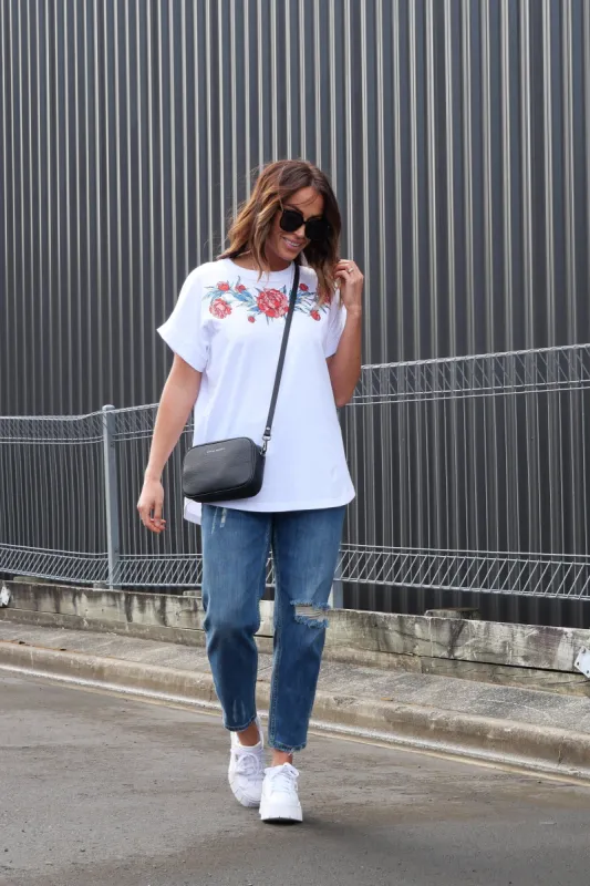 Rebel Club by Shine On Vintage Roses Cap Sleeved Tee White sold by Shine On