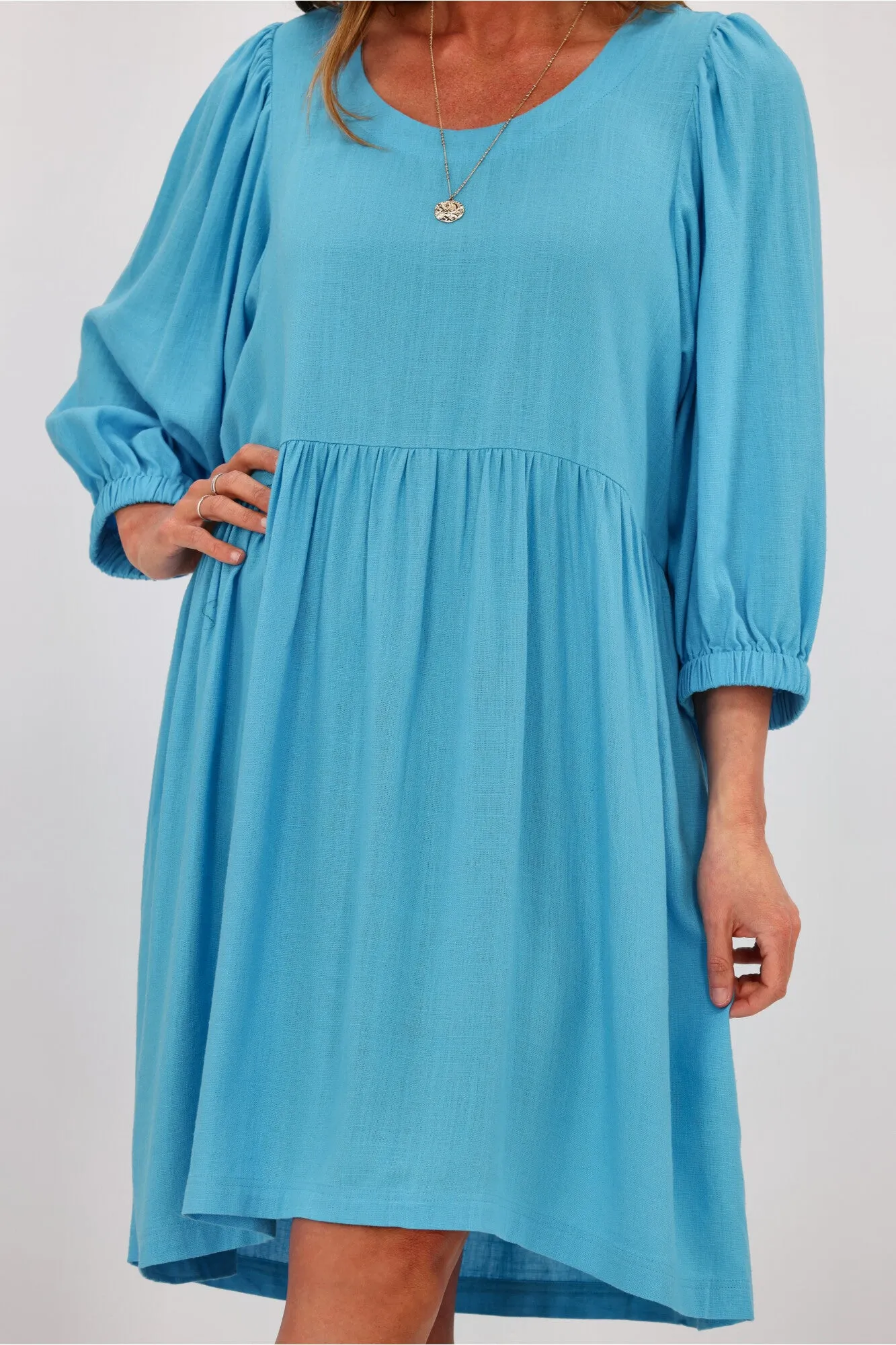 Shine On Label Blanchet Gathered Sleeve Dress Sky Blue sold by Shine On product image thumbnail 4