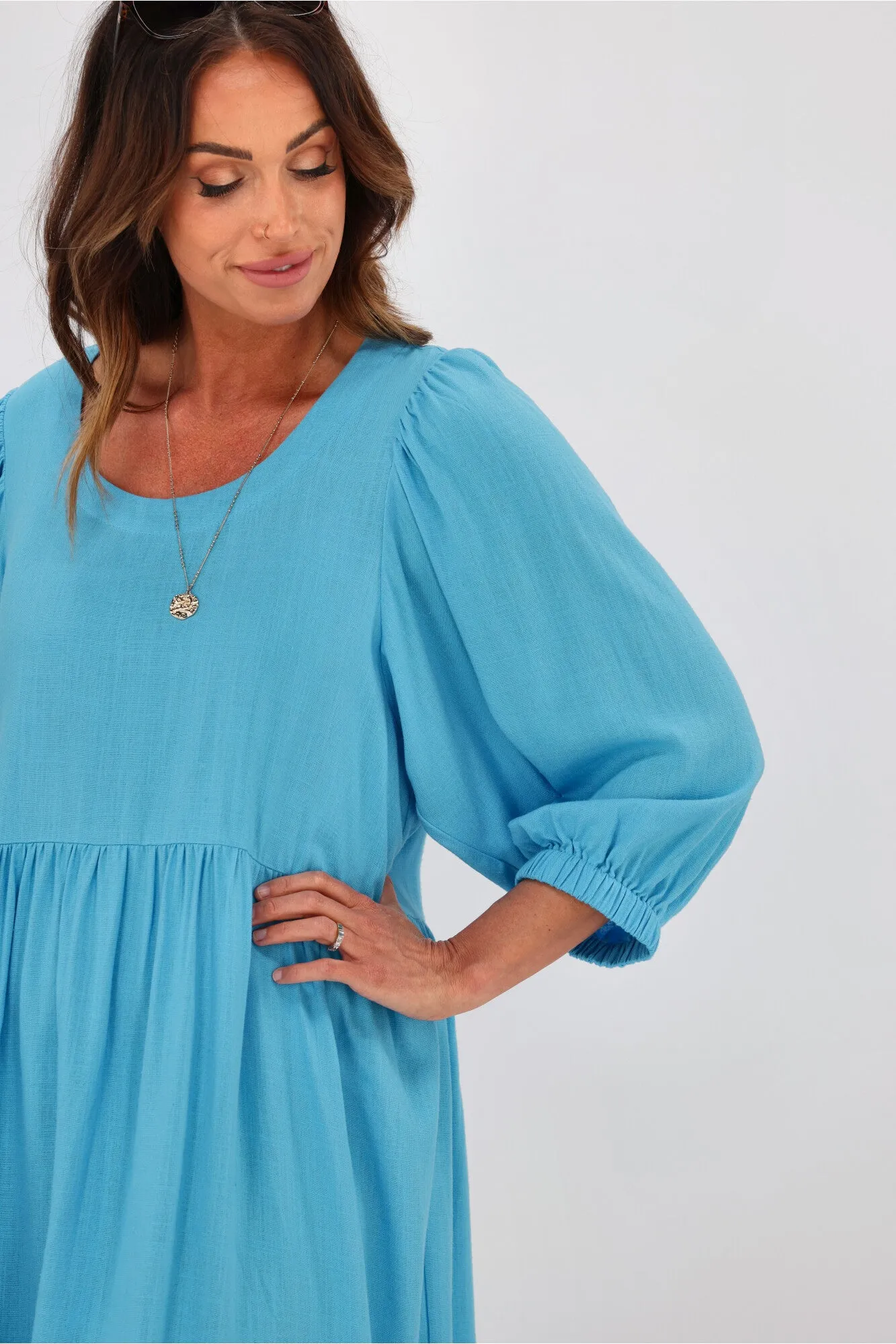 Shine On Label Blanchet Gathered Sleeve Dress Sky Blue sold by Shine On product image thumbnail 2