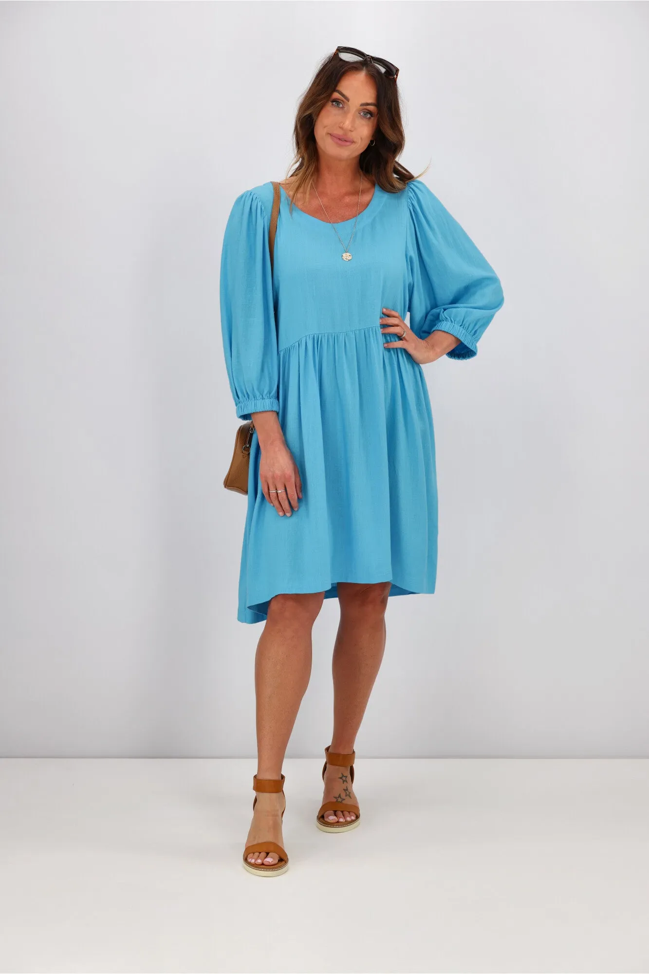 Shine On Label Blanchet Gathered Sleeve Dress Sky Blue sold by Shine On product image thumbnail 3