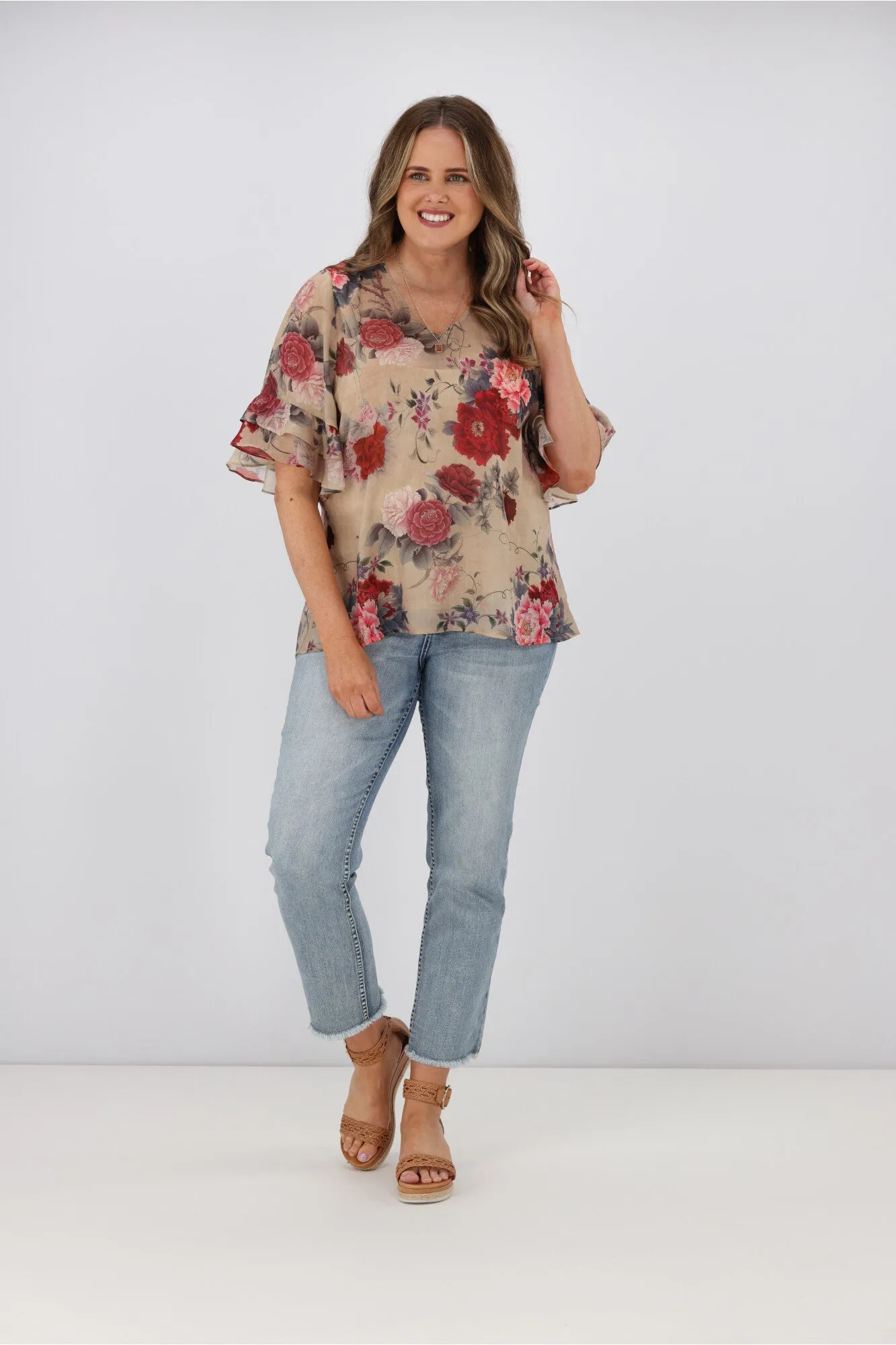 Gloss by Shine On Harper Frill Sleeve Top Oriental Print sold by Shine On product image thumbnail 2