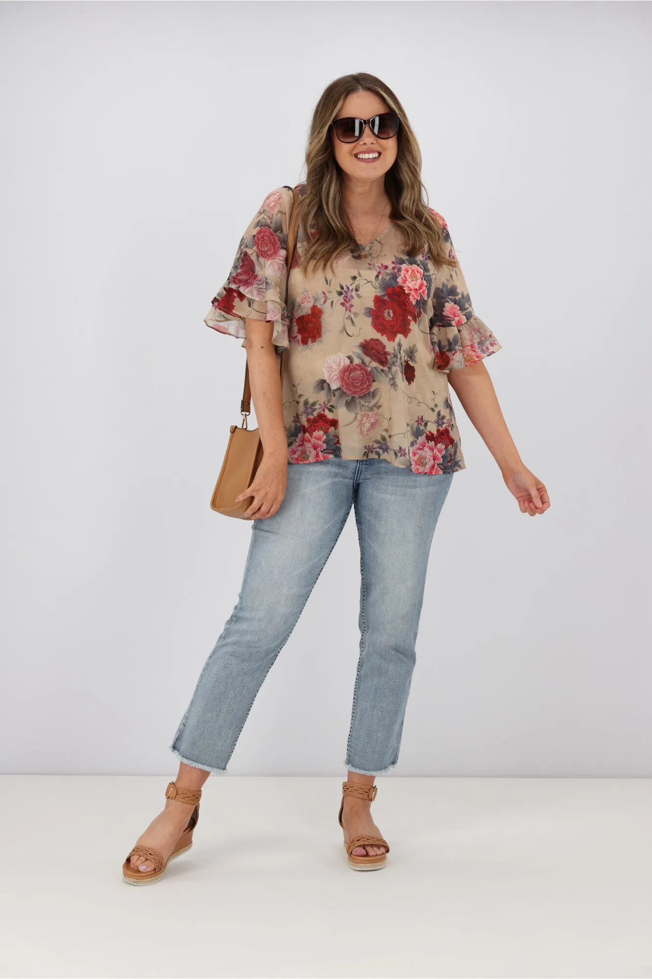 Gloss by Shine On Harper Frill Sleeve Top Oriental Print sold by Shine On product image thumbnail 3