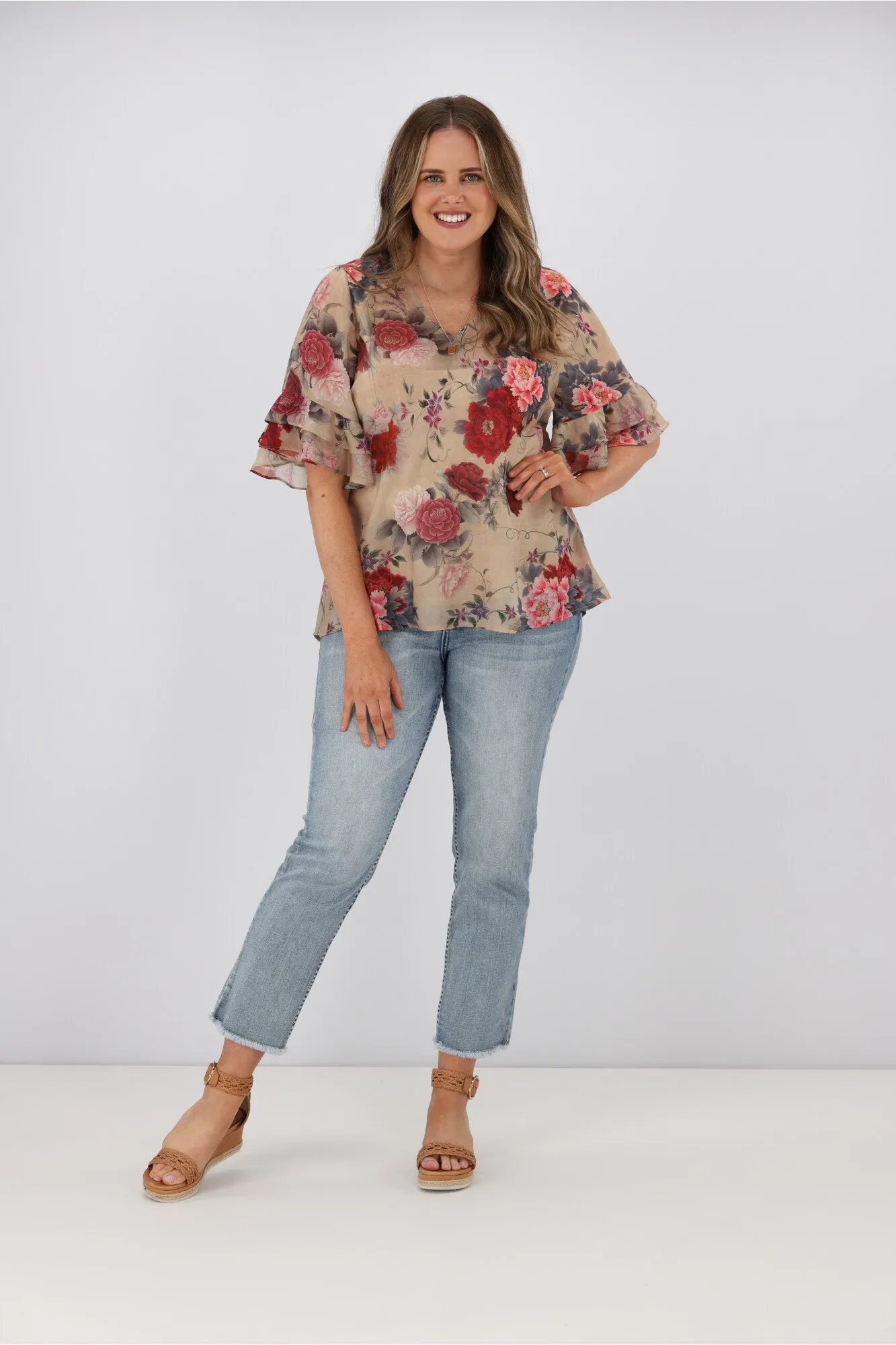 Gloss by Shine On Harper Frill Sleeve Top Oriental Print sold by Shine On product image thumbnail 4