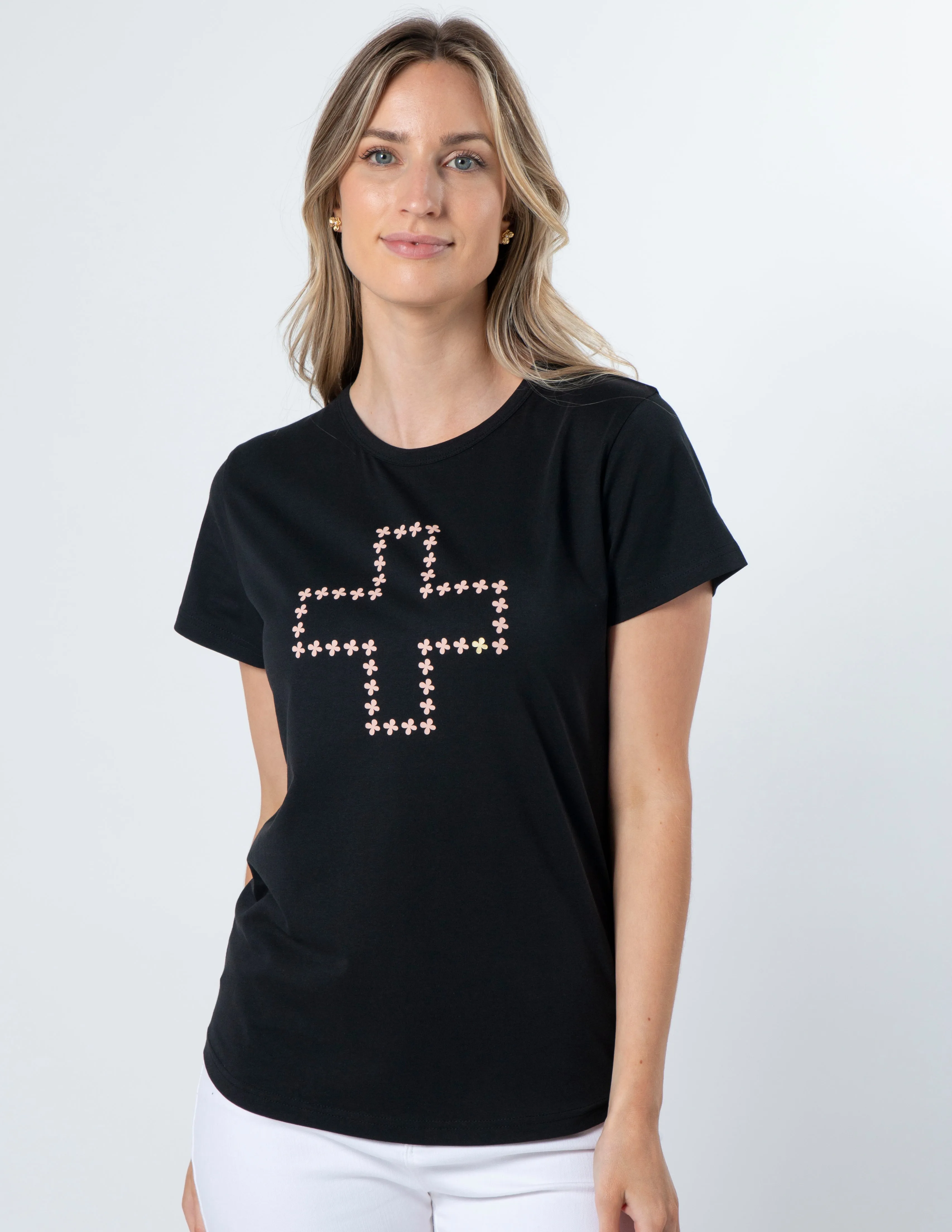 Stella + Gemma T-Shirt Black Antique Rose Cross sold by Shine On