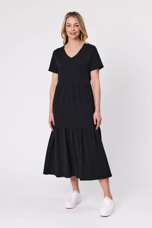 Shine On Essentials Tiered Midi Dress Black sold by Shine On