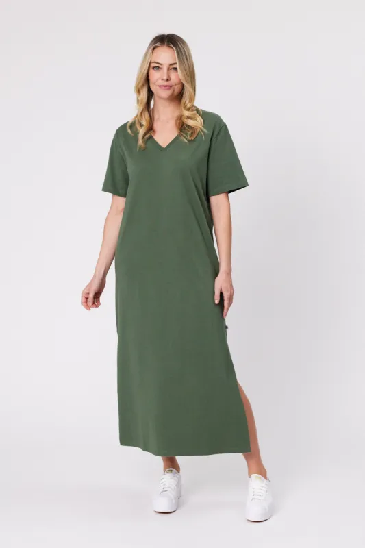 Shine On Essentials Maxi Tee Dress Khaki sold by Shine On