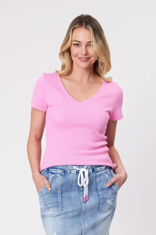 Shine On Essentials Rib V Neck Tee Pink sold by Shine On