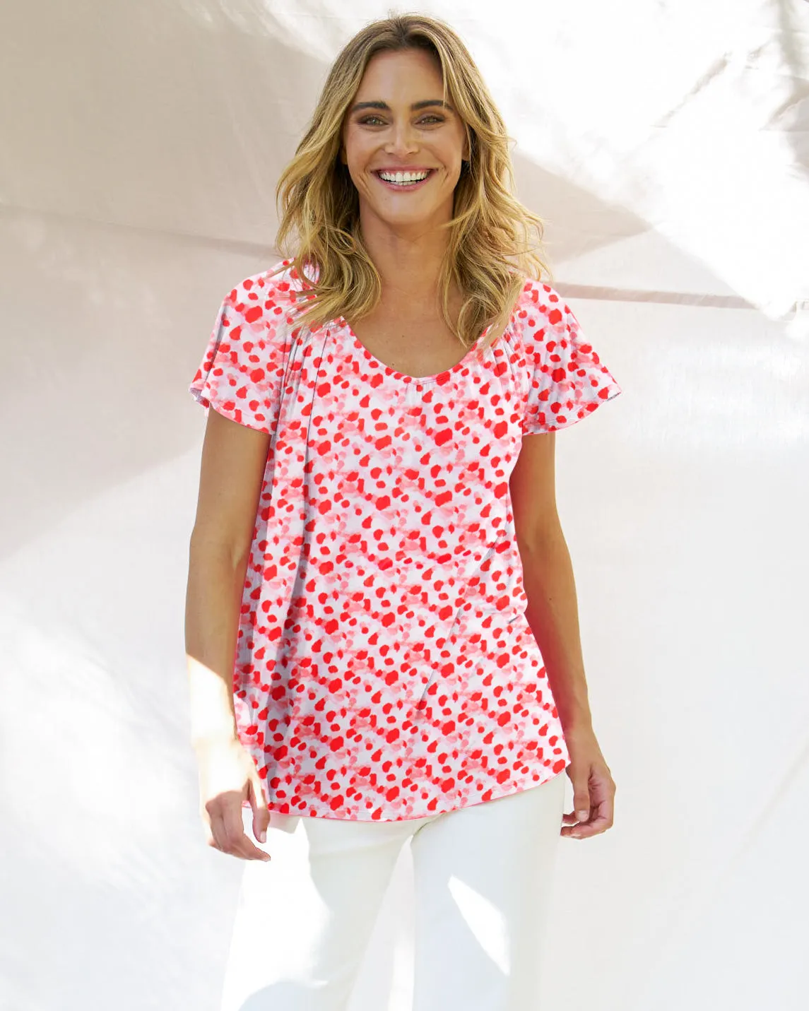 Betty Basics Coral Shirred Tee Blossom Print sold by Shine On product image thumbnail 2