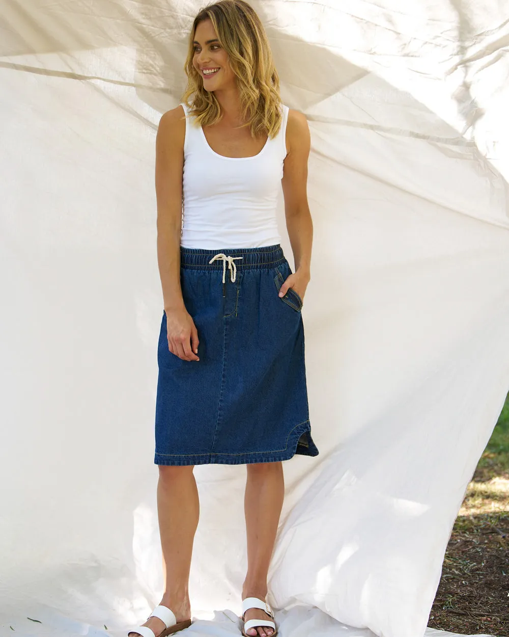 Betty Basics Desiree Denim Skirt Blue Wash sold by Shine On